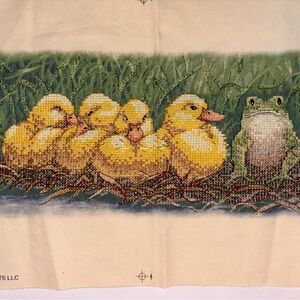 Frog and Ducks Completed Cross Stitch